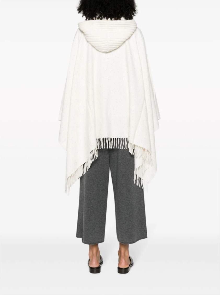 Fabiana Filippi Textured White Cape With Cozy Hood In White