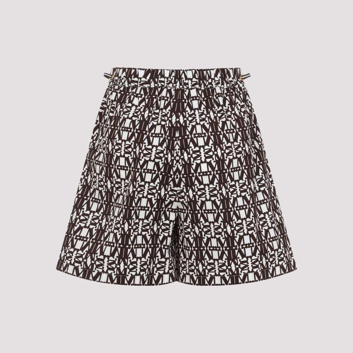 Shop Max Mara Geometric Patterned Brown Shorts With Elastic Waistband