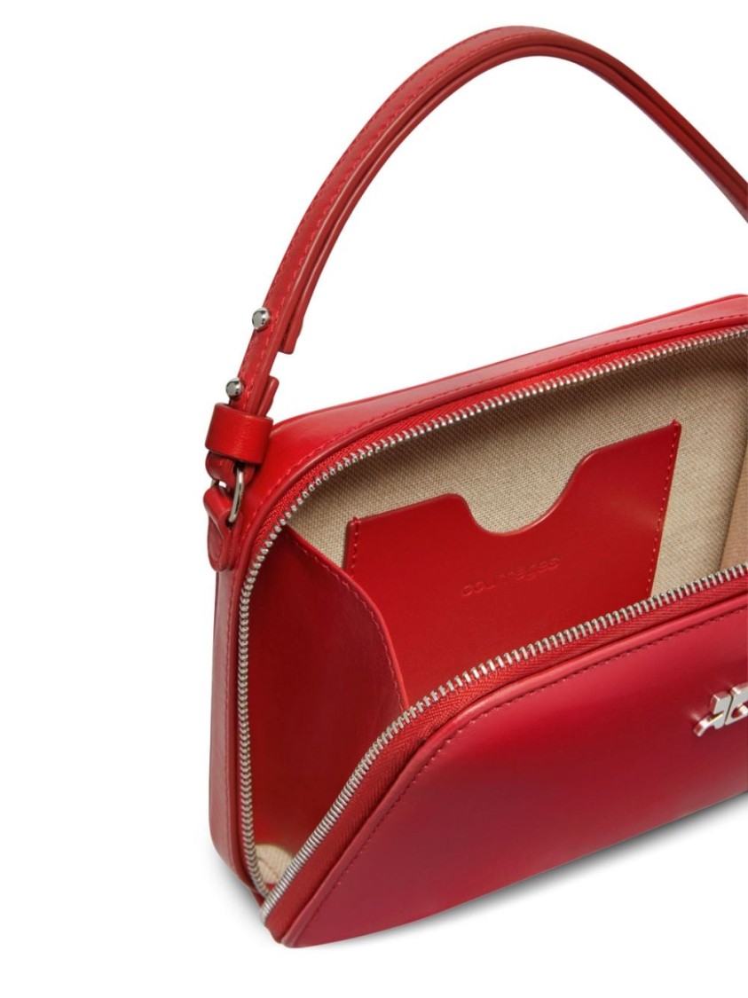 Shop Courrèges Ruby Red Calf Leather Shoulder Bag With Silver-tone Accents