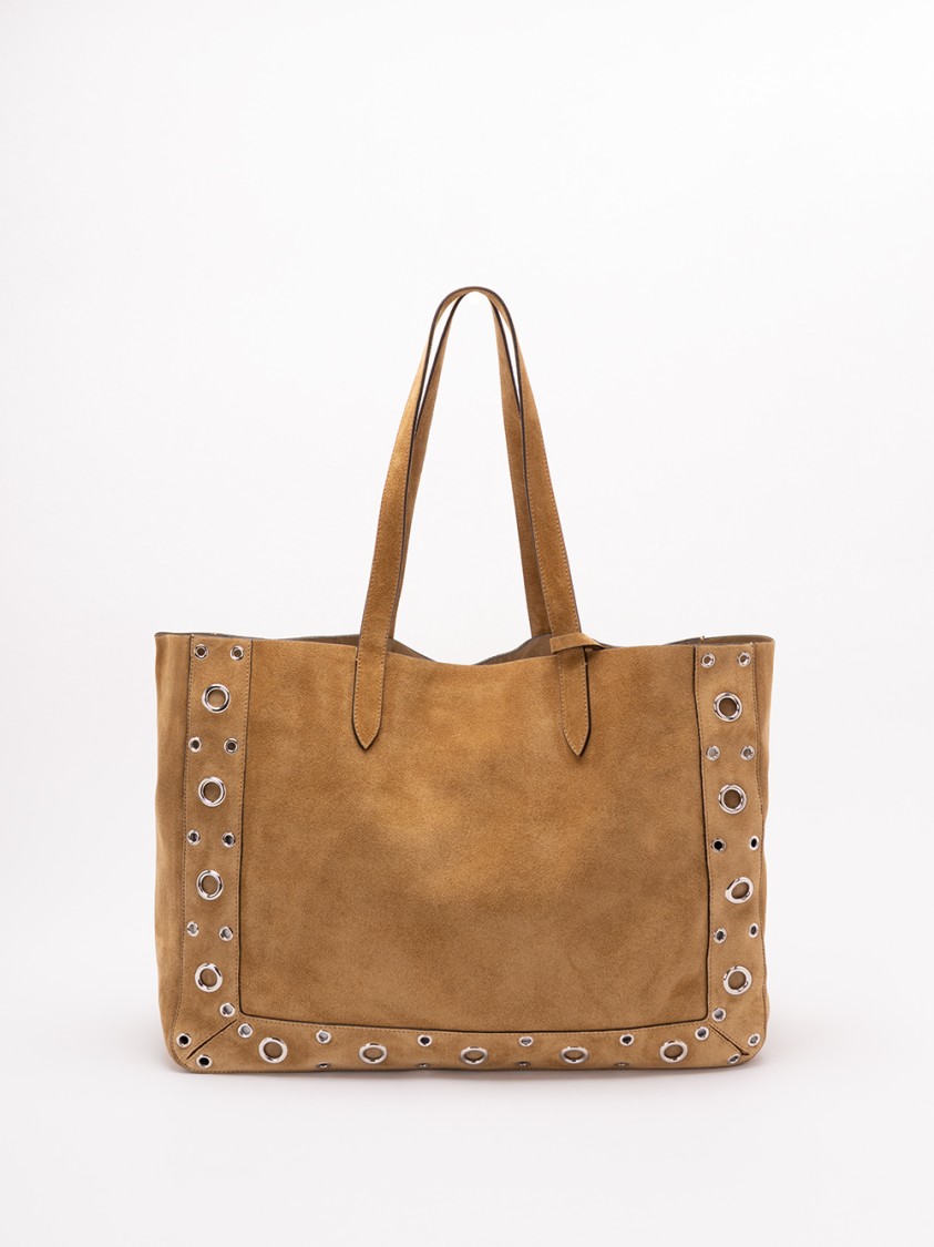 Valentino Garavani `nellcote` Multi Studs Logo Large Leather Tote In Brown