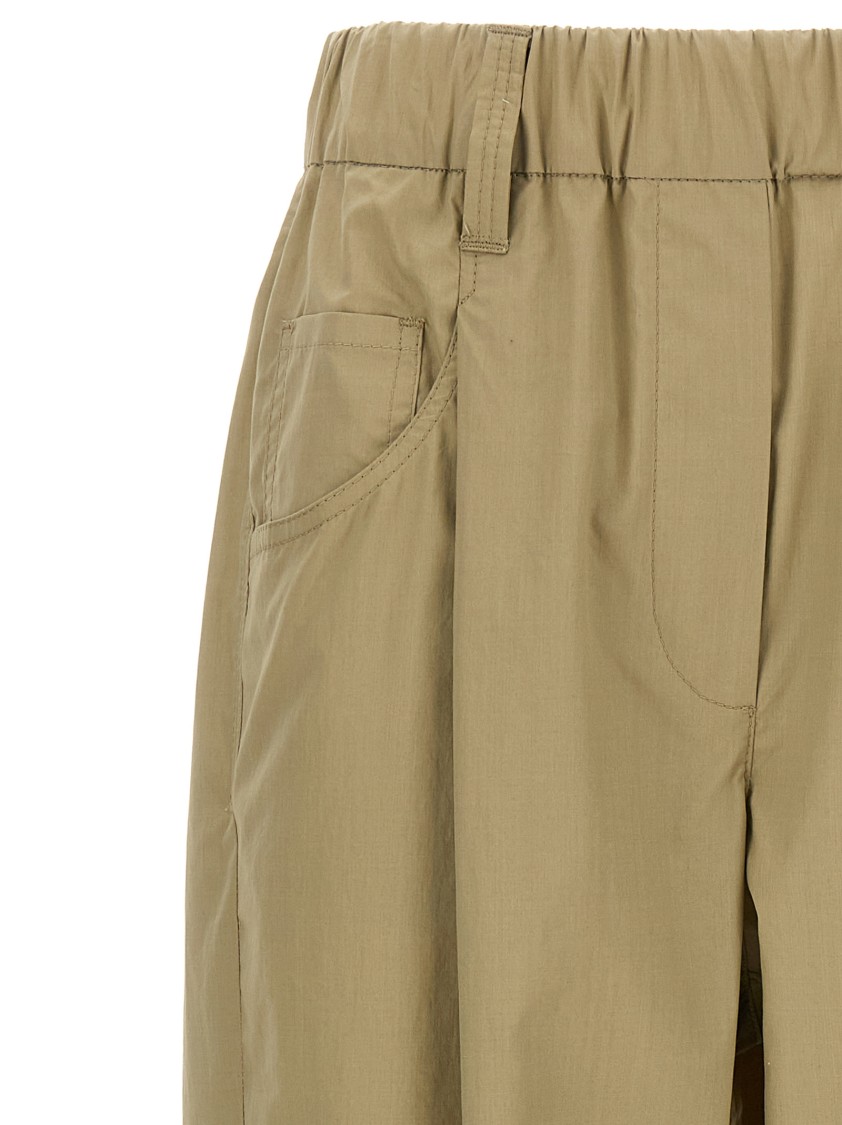 Brunello Cucinelli Light Cotton Poplin Pants With Monile Detail In Green