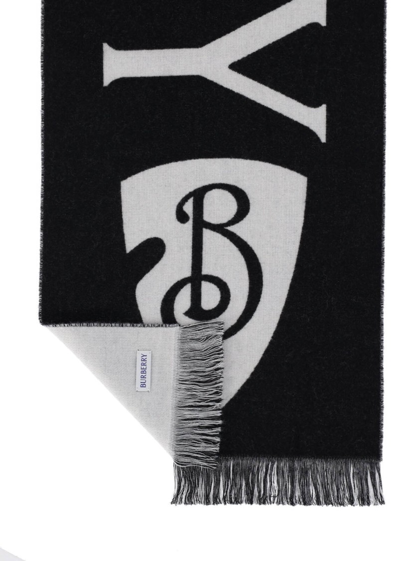 Burberry Black And White Wool Reversible Scarf In Black