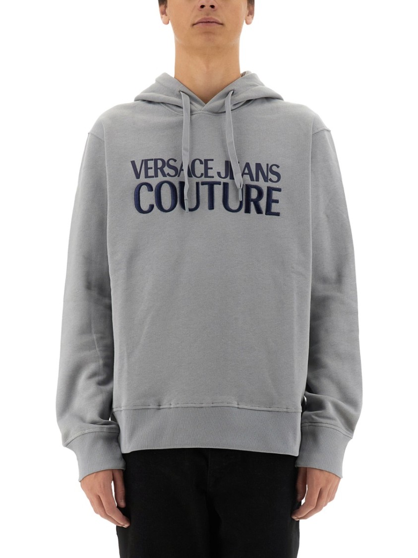 VERSACE JEANS COUTURE VERSACE JEANS COUTURE GREY LOGO PRINT SWEATSHIRT WITH CLASSIC HOOD