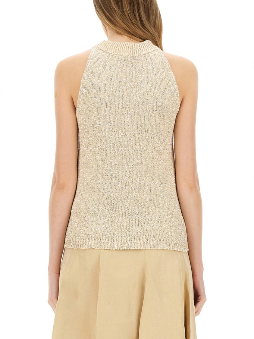 Fabiana Filippi Cotton Knit Tank Top With Sequins In Neutrals