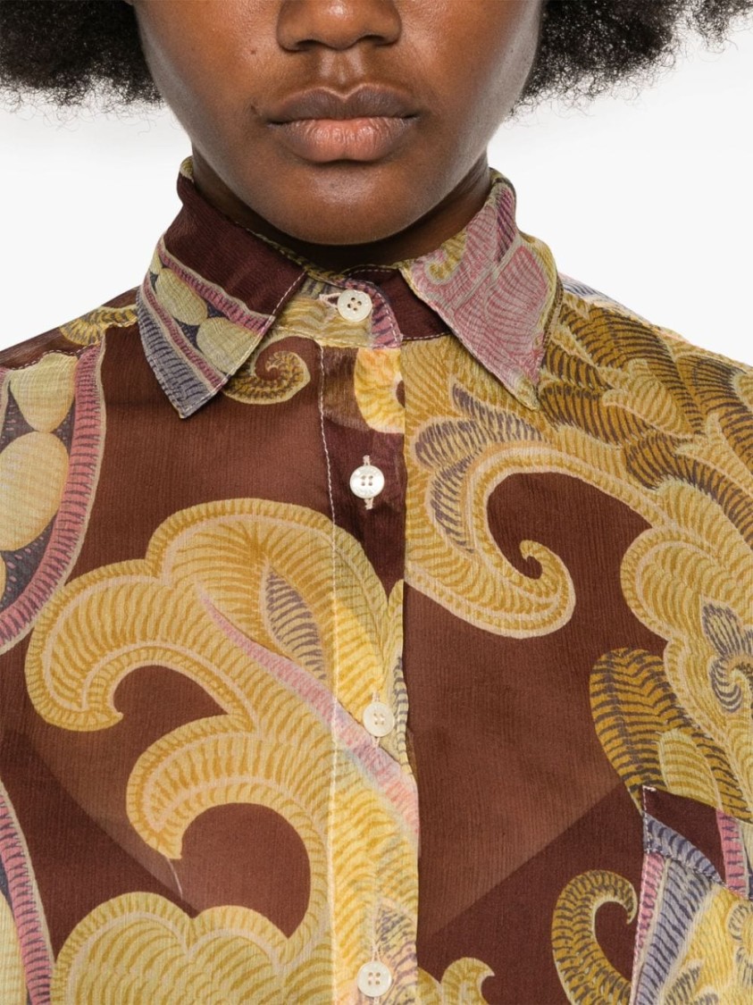 Shop Etro Multicolor Floral Print Semi-transparent Shirt