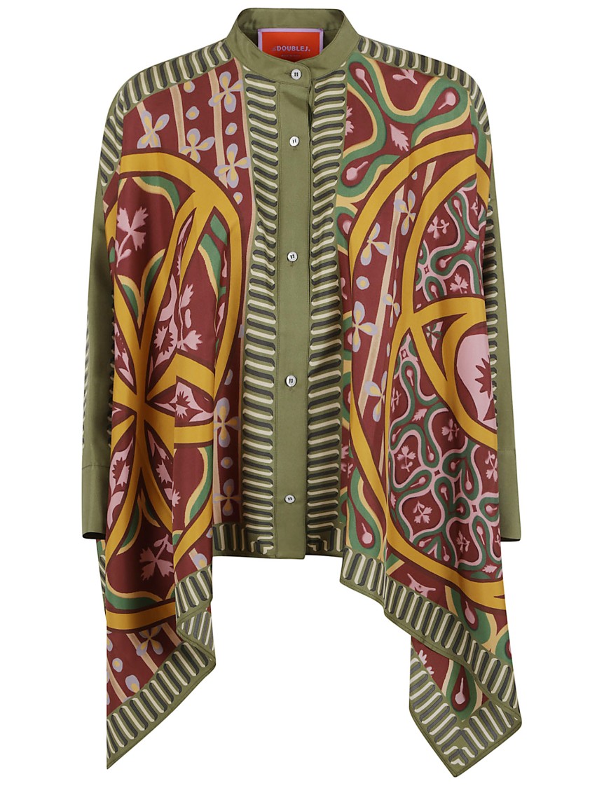 La Doublej La Double J Intricate Patterned White Silk Shirt In Multi