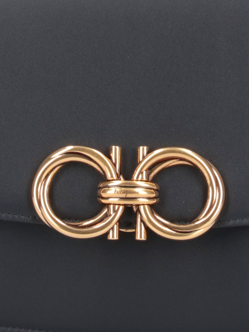 Shop Ferragamo "trapezio" Black Leather Crossbody Bag