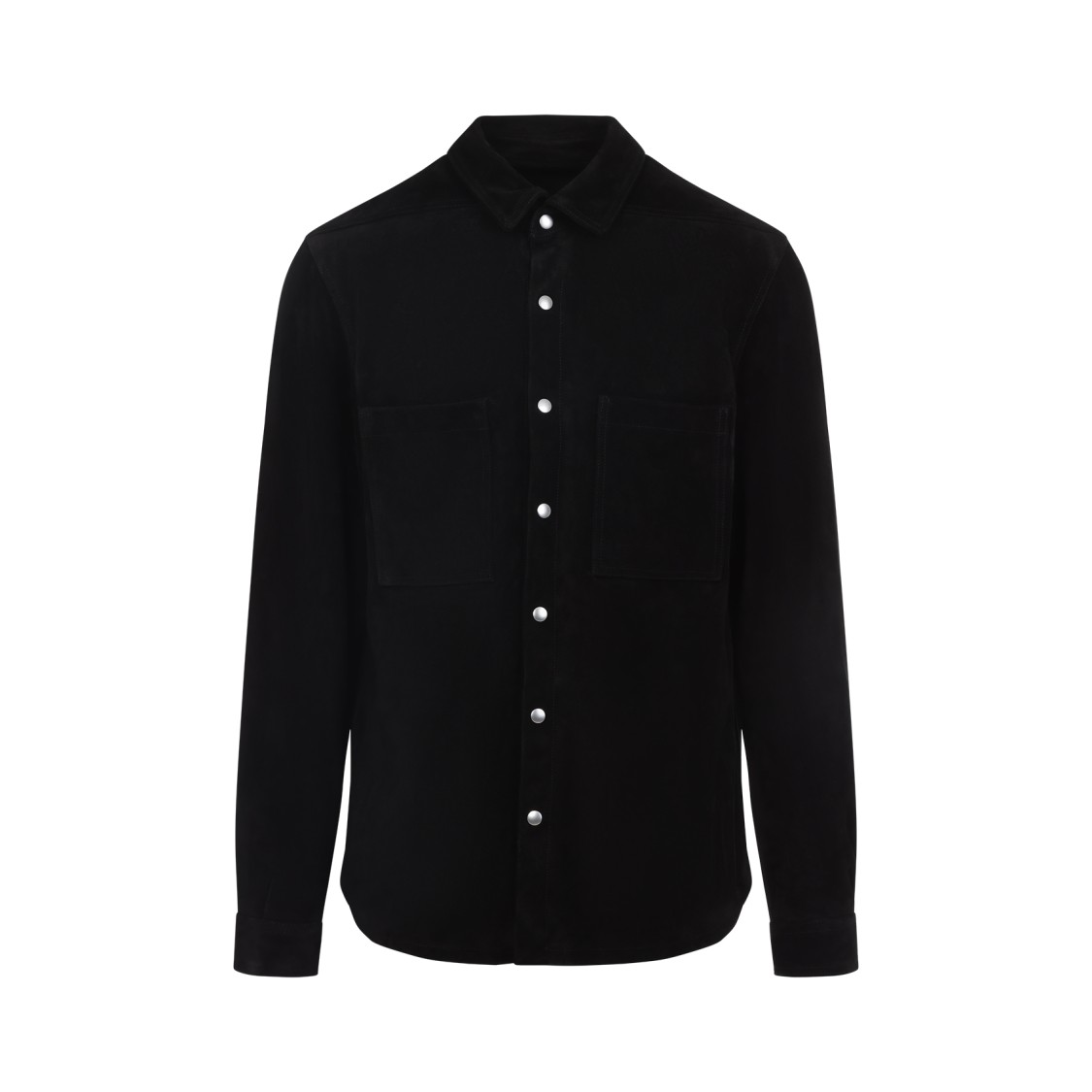 Rick Owens Leather Outershirt With Pockets And Collar In Black