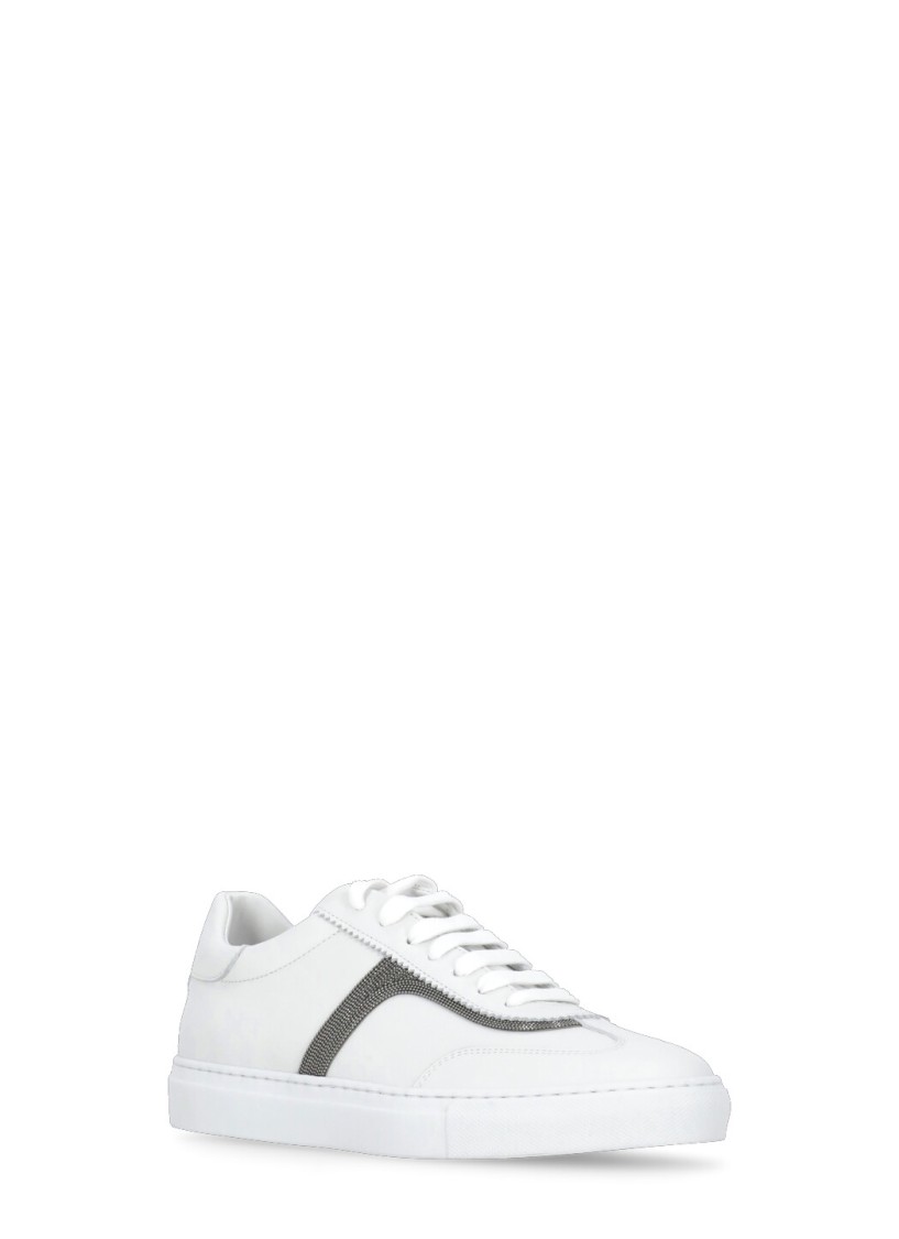 Brunello Cucinelli White Sneaker With Monili Chain Detail In White