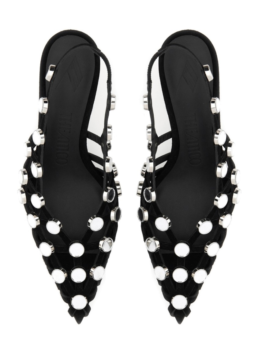 Attico The Black Open Lattice Design Low-heeled Shoes In Black