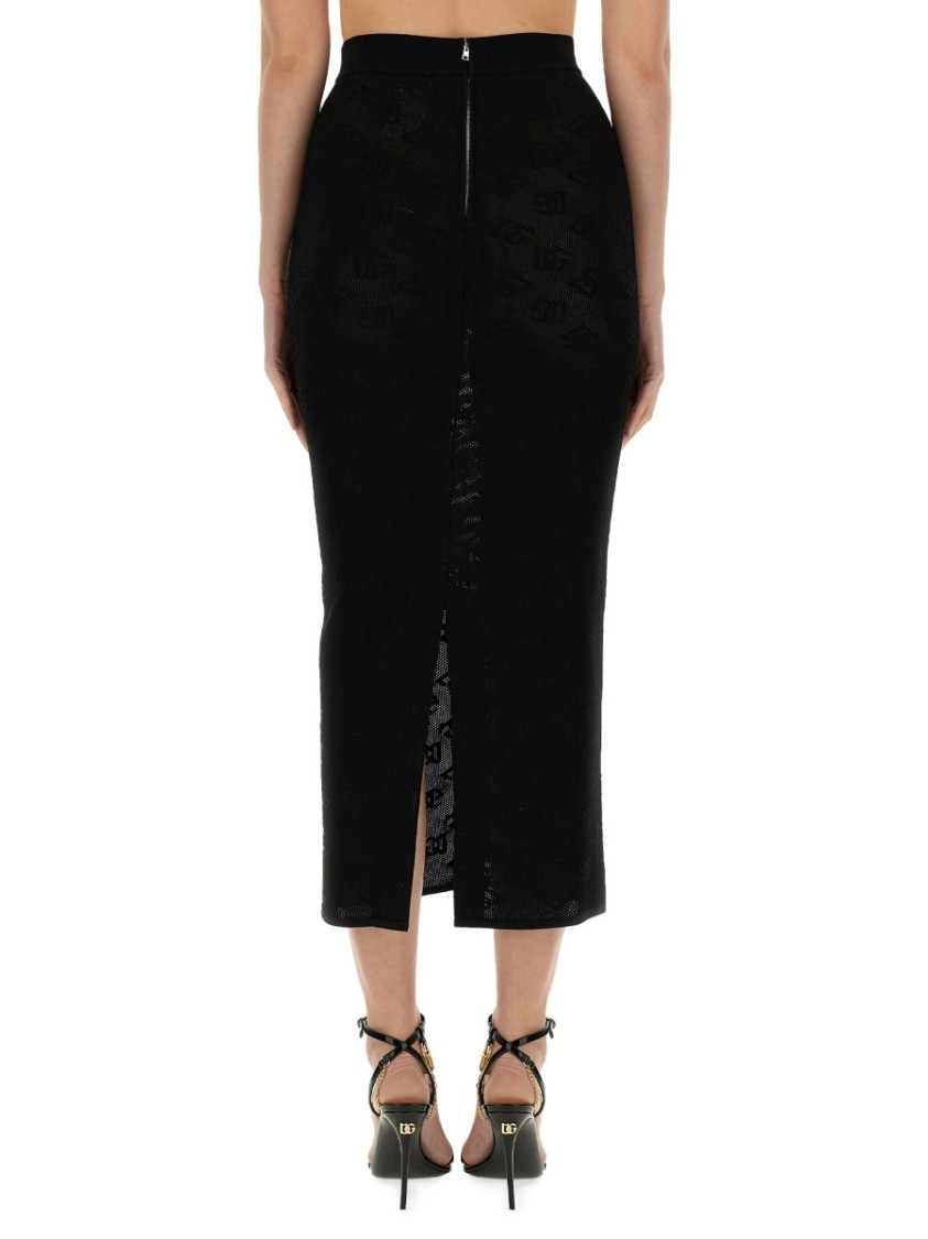 Dolce & Gabbana Stretchy Pencil Skirt With Monogram In Black