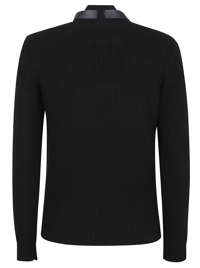 Elisabetta Franchi Wool Blend Black Sweater With Amber Tortoiseshell Detail In Black
