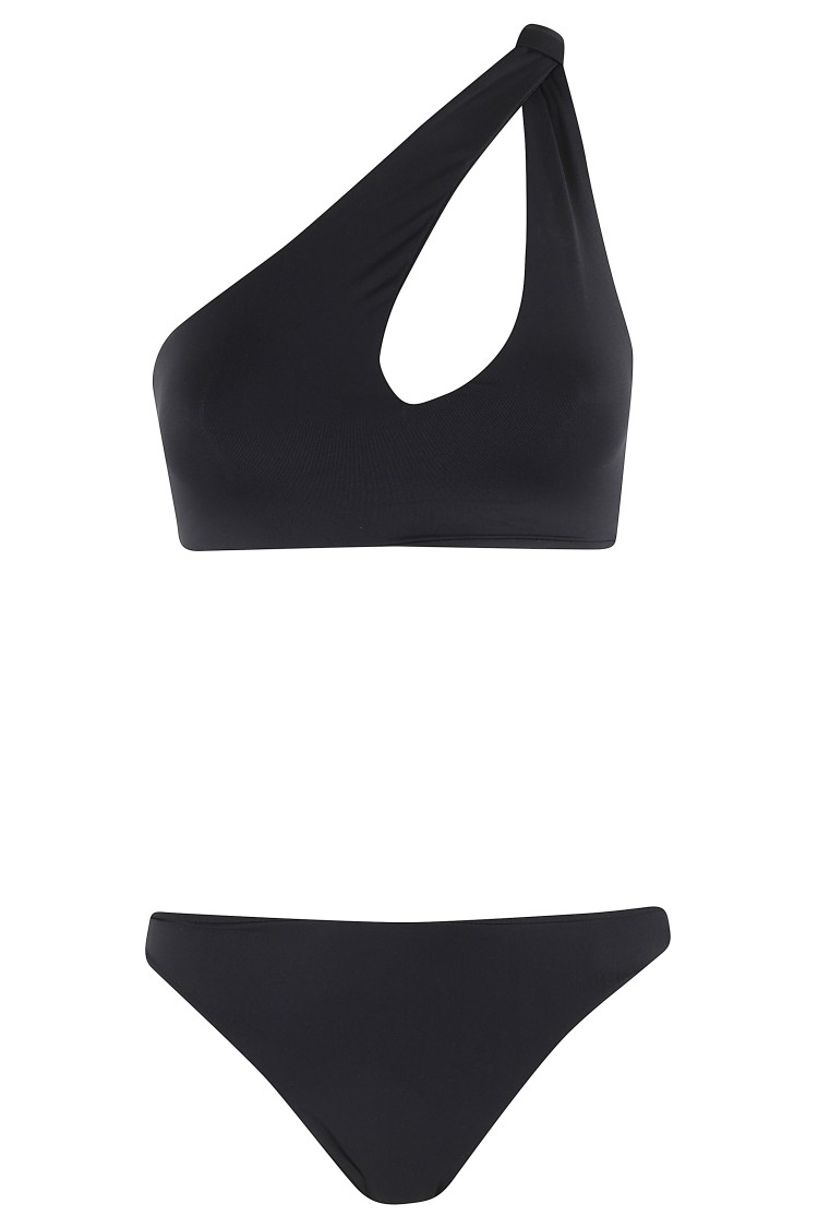 Shop Federica Tosi One-shoulder Knot Detail Black Bikini\