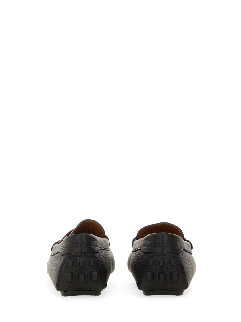 Bally Textured Leather Driver Loafers With Contrast Stripe