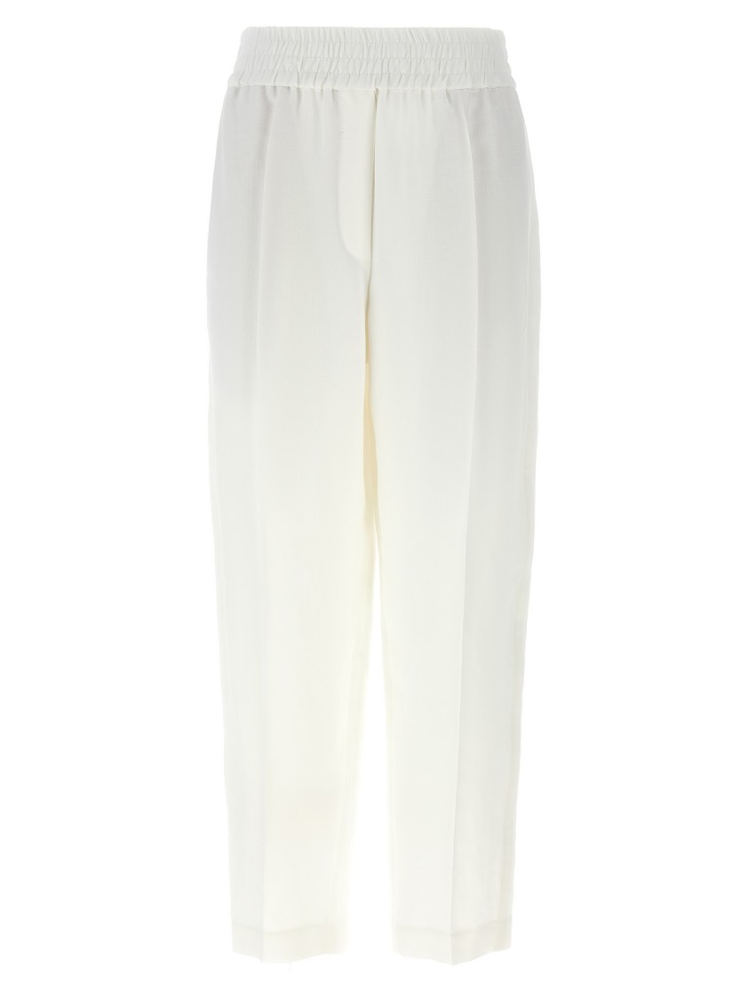 Brunello Cucinelli Straight-leg Linen Trousers With Elastic Waistband In White