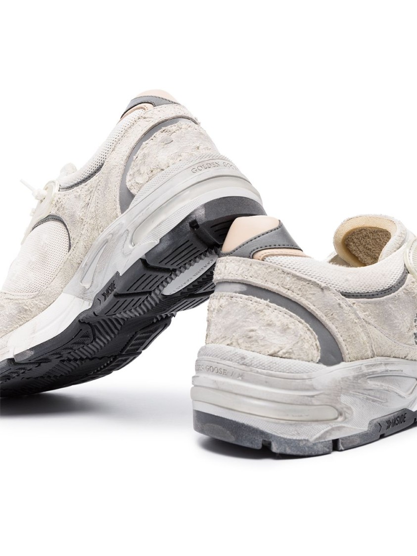Golden Goose Running Dad Net And Suede Upper Leather Star And Heel Suede Spur Shoes In White