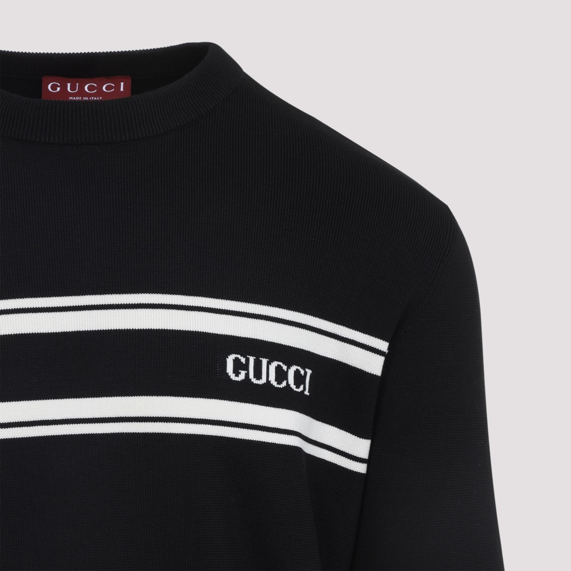 Gucci Men Silk And Cotton Sweater With Intarsia In Black