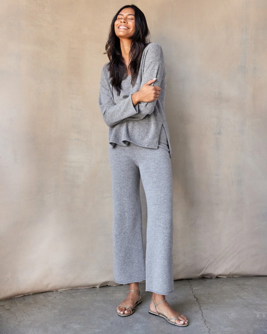 Outerknown High-rise Knit Pants With Relaxed Wide Leg In Gray