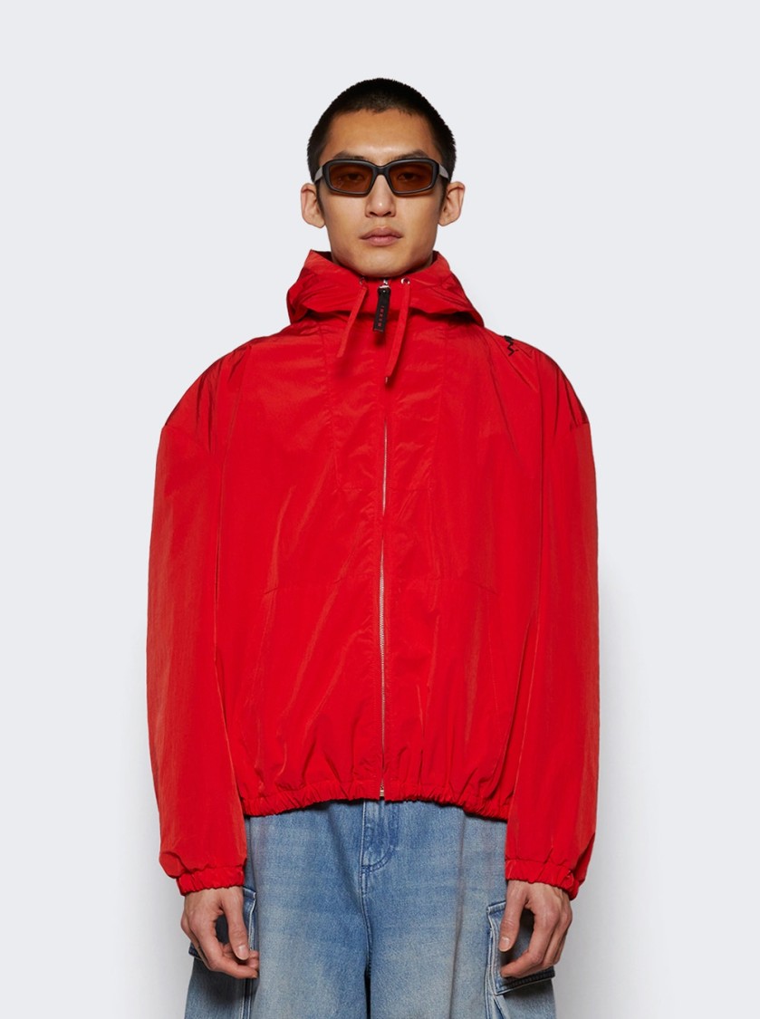 Marni Hooded Jacket With Elasticated Hem And Side Pockets In Red