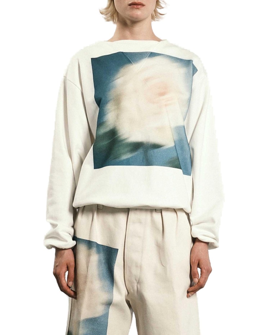 Tanaka Relaxed Crewneck Sweatshirt With Striking Abstract Print In White