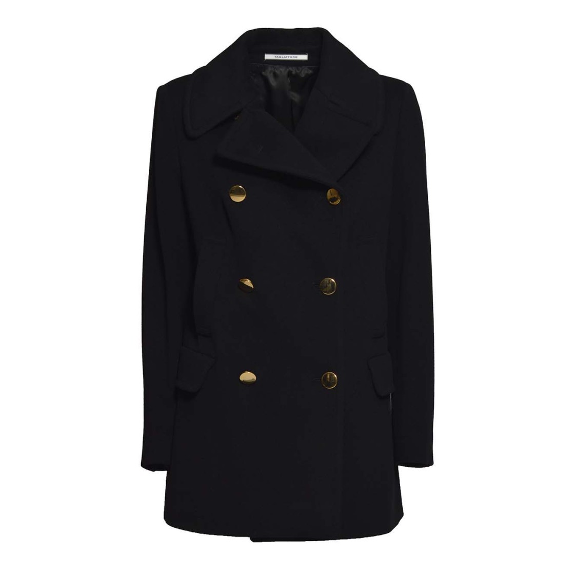 Tagliatore Blue Cashmere And Wool Blanche Coat In Black