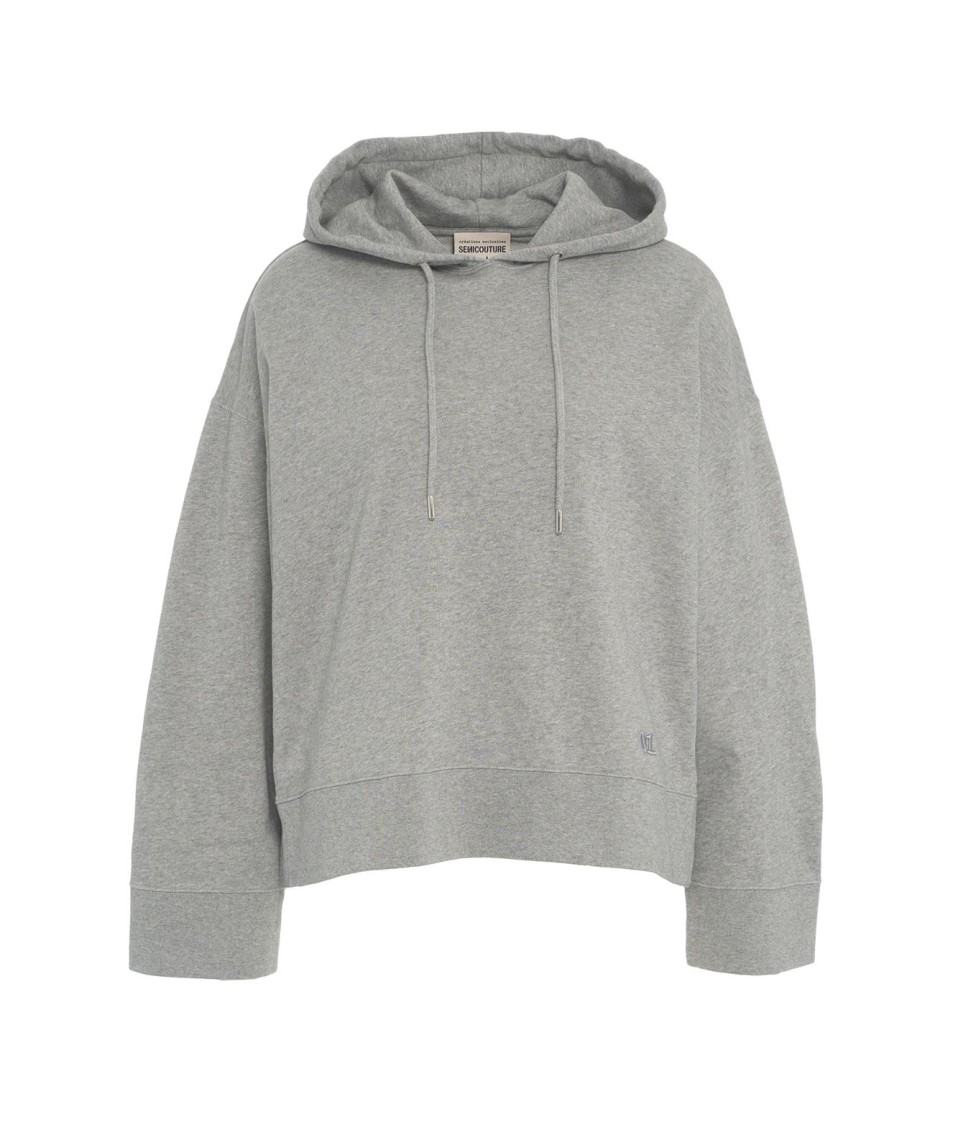Shop Semicouture Semi Couture Hoodie With Side Slits In Grey