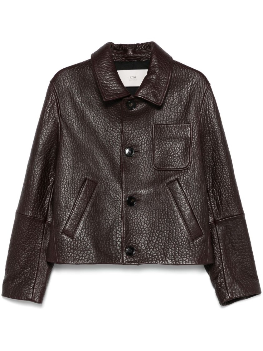 Ami Alexandre Mattiussi Leather Jacket With Chest Patch Pocket