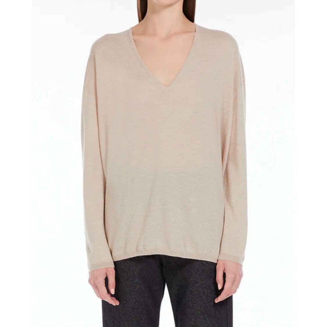 Max Mara Cashmere Freccia Jumper With V-neckline In Grey