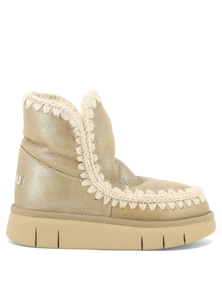 Mou Plush Leather Ankle Boots In Neutral