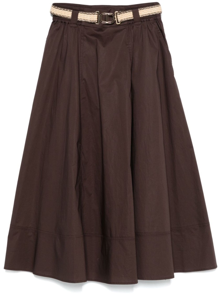Twinset Twin-set Flowing Midi Skirt With Fitted Waist And Decorative Belt