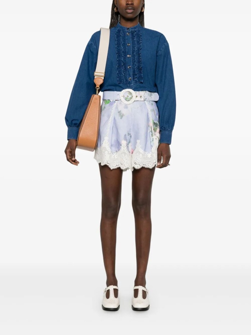 VALENTINO VALENTINO CLASSIC BLUE DENIM SHIRT WITH RUFFLED PLACKET 