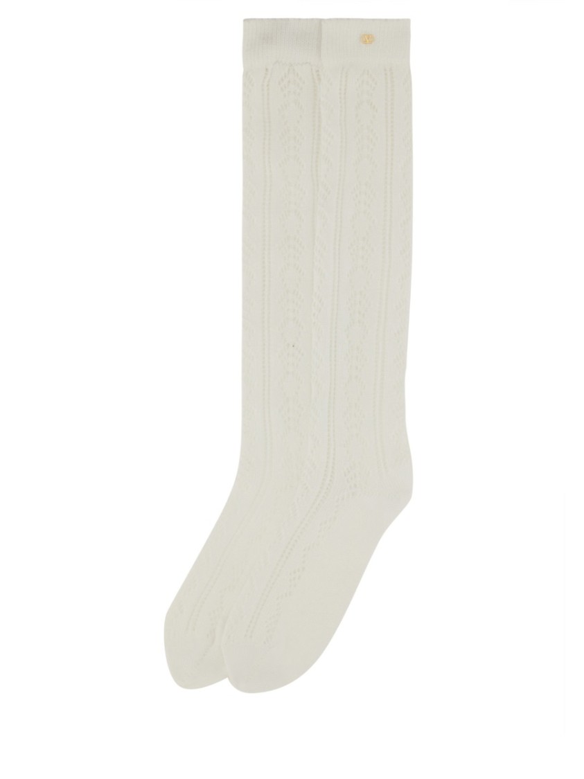 Valentino Perforated Cotton Socks With Vlogo