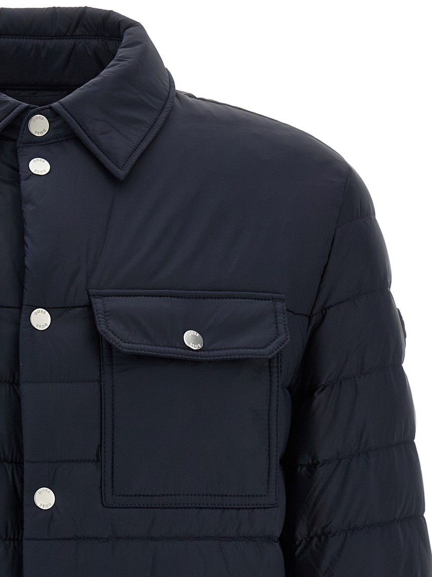 Hugo Boss Quilted Shirt-collar Padded Jacket In Blue