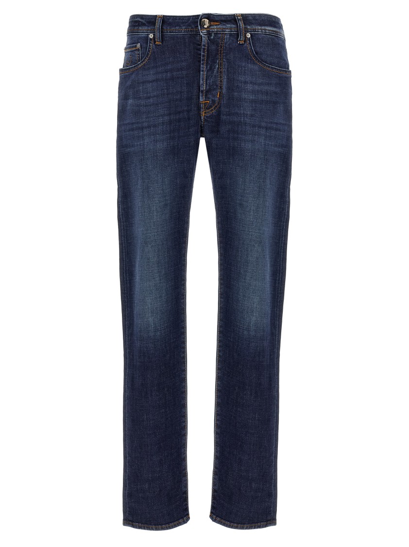 Jacob Cohen Straight Cut Stretch Cotton Jeans In Blue