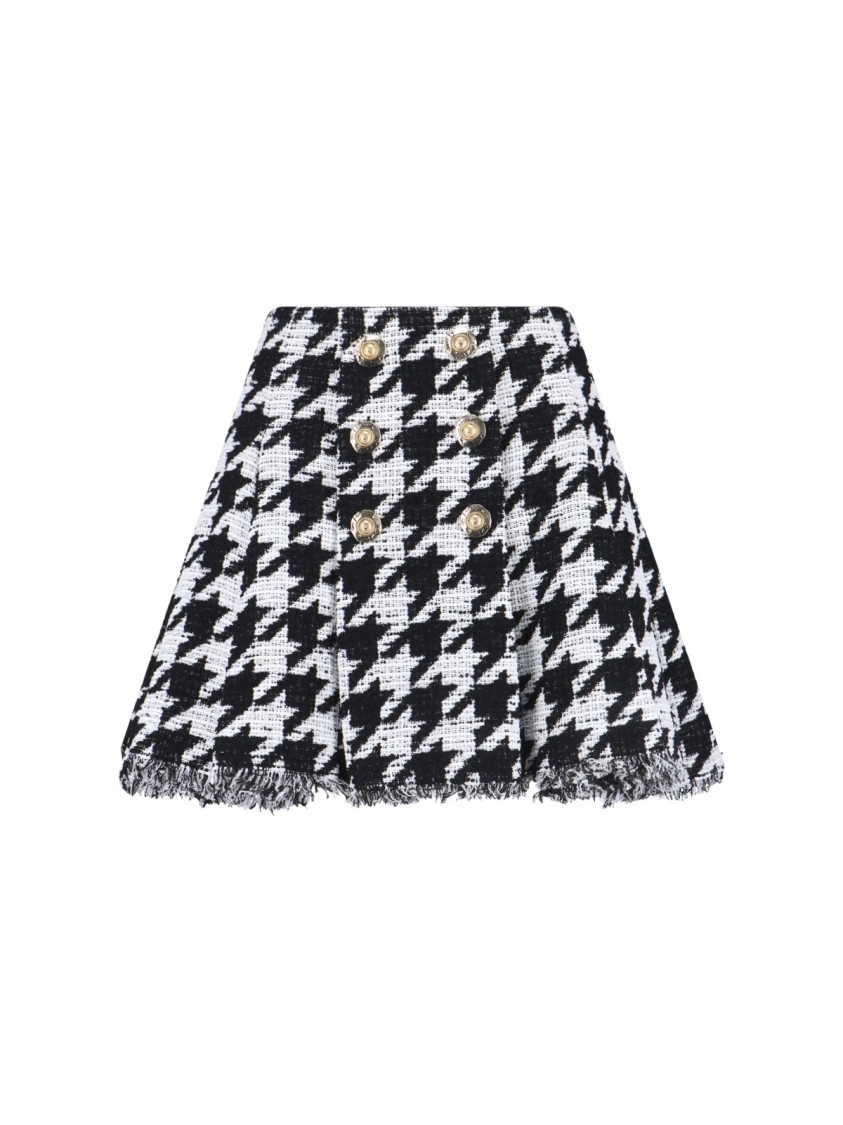 Balmain Houndstooth Check Tweed Flared Skirt In Multi