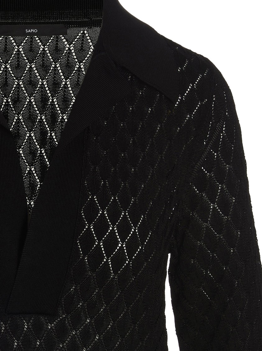 Sapio Diamond Pattern Knit Polo Shirt In Black