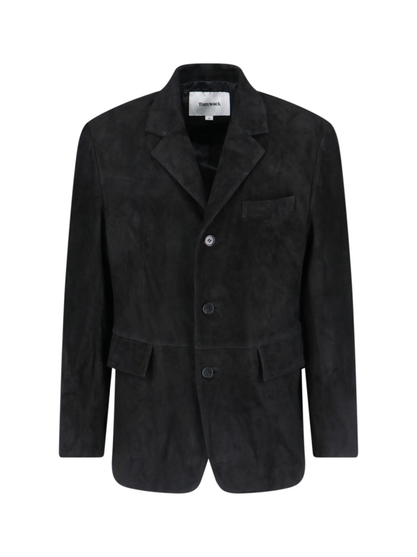 Tonywack Single-breasted Suede Jacket In Black Leather