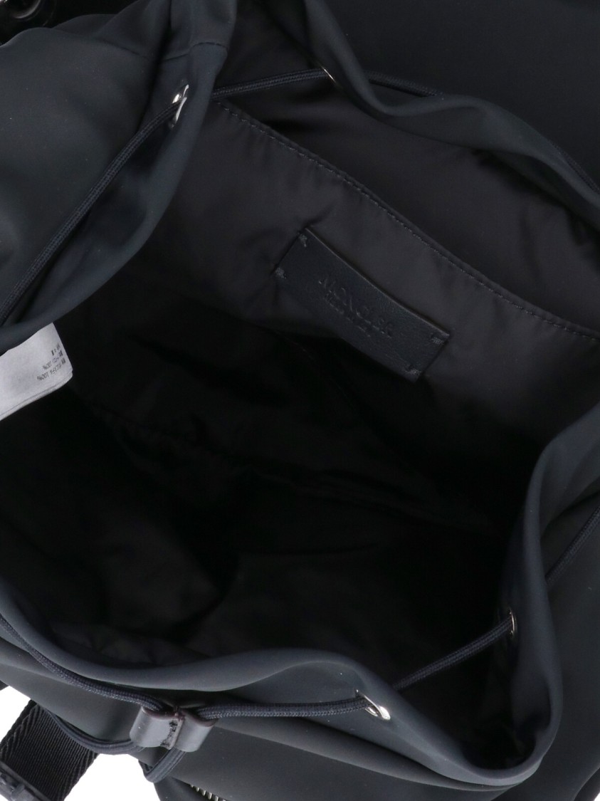 Moncler Black Leather-trimmed Backpack With Multiple Zip Pockets In Black