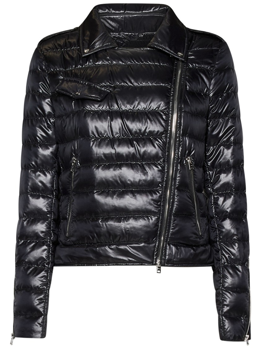 Herno Ultralight Black Padded Bomber Jacket With Biker Style