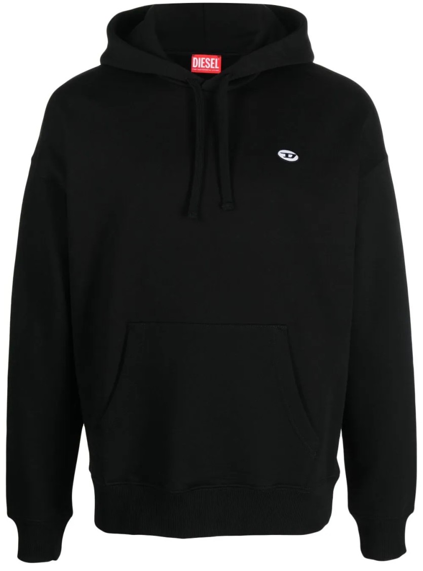 Diesel Hooded Black Cotton Sweatshirt In Black
