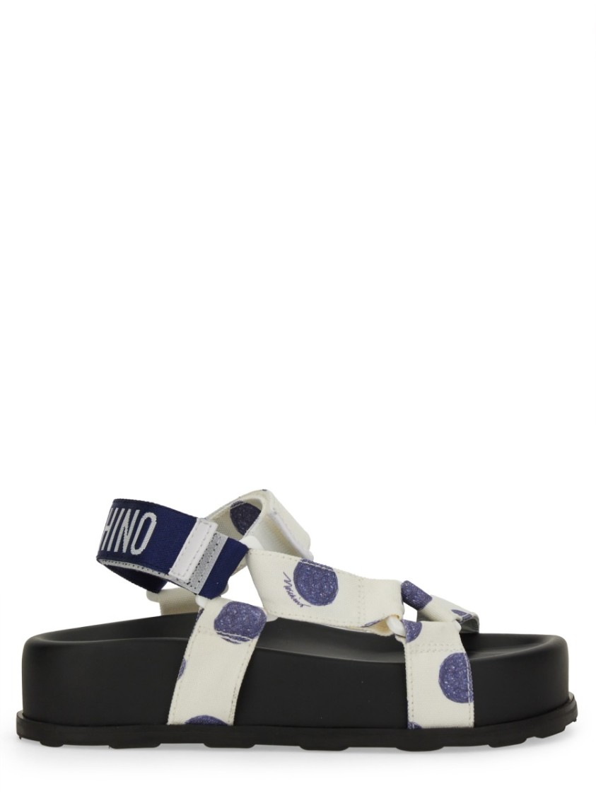 Shop Moschino Polka Dot Wide Strap Sandals