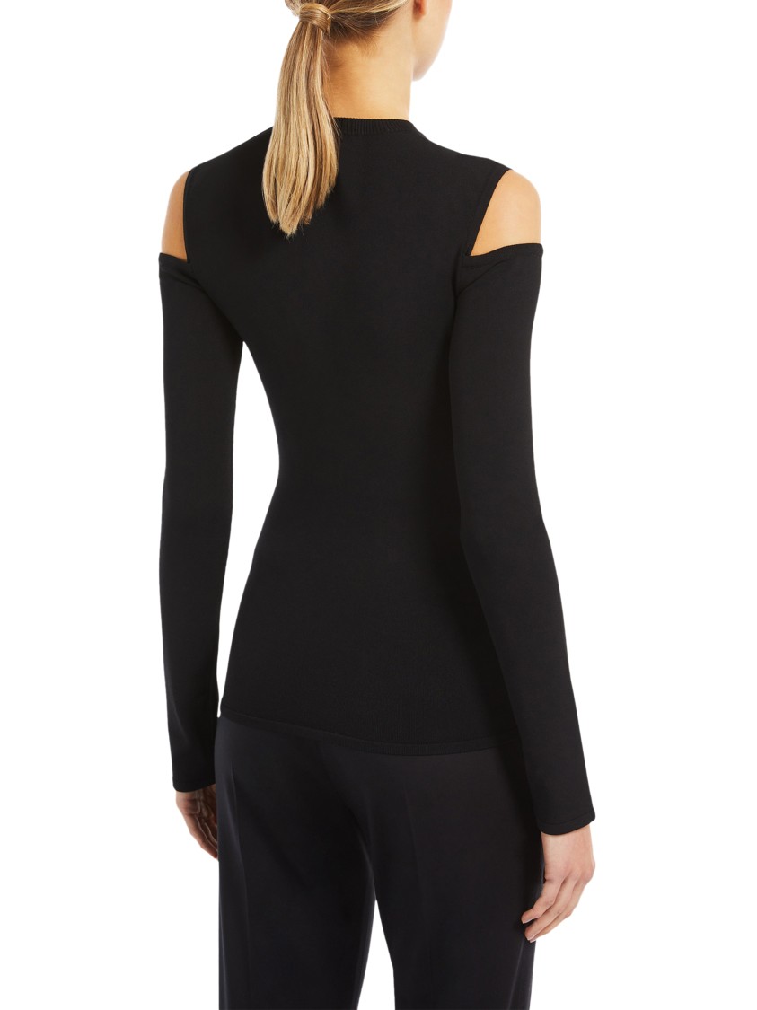 Max Mara Fitted Black Top With Shoulder Cut-outs In Black
