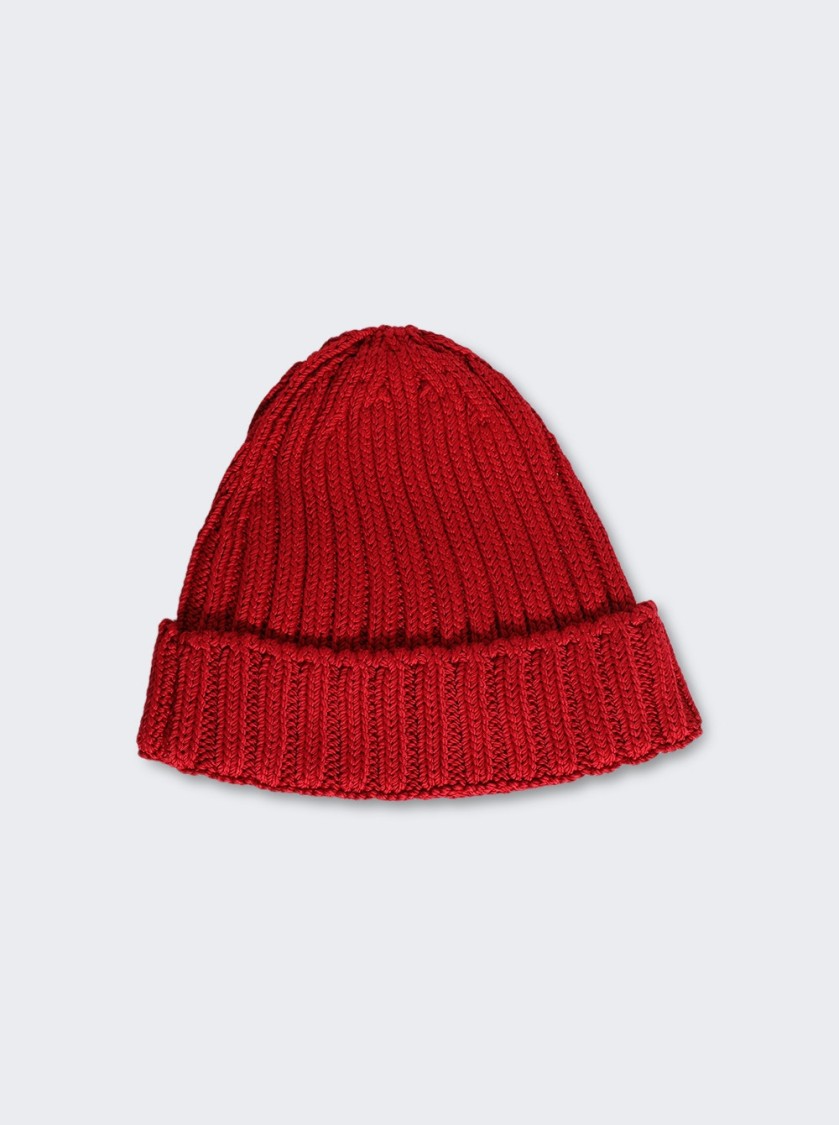 Marni Ribbed Beanie Hat With Folded Cuff In Red