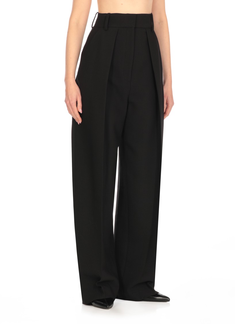 Khaite Cessie Pleated High-waisted Trousers In Black