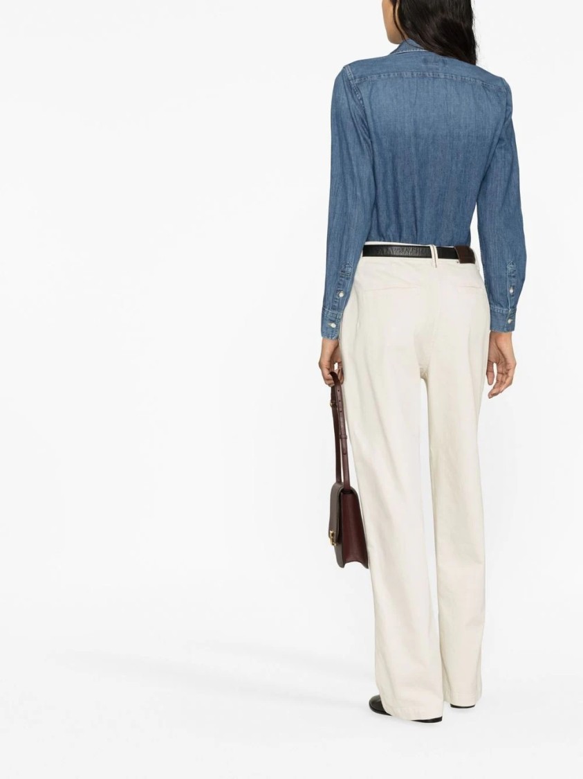 Polo Ralph Lauren Blue Shirt With Classic Collar And Pony Embroidery On The Front In Denim Woman In Blue