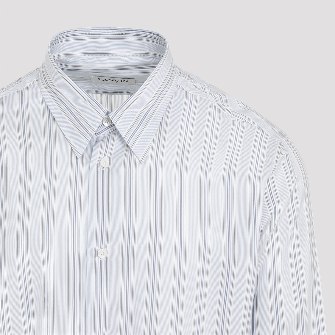 Shop Lanvin Tailored Blue Silk Shirt In White