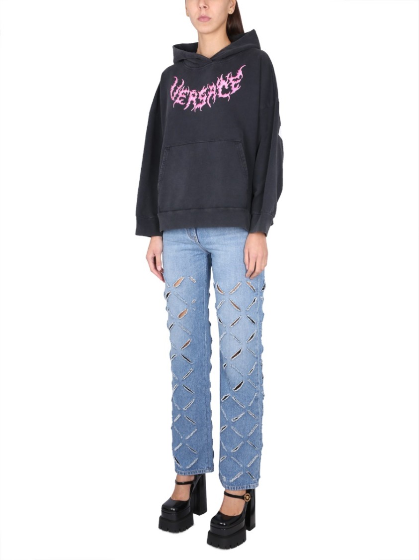 Versace Black Cotton Oversize Sweatshirt In Black