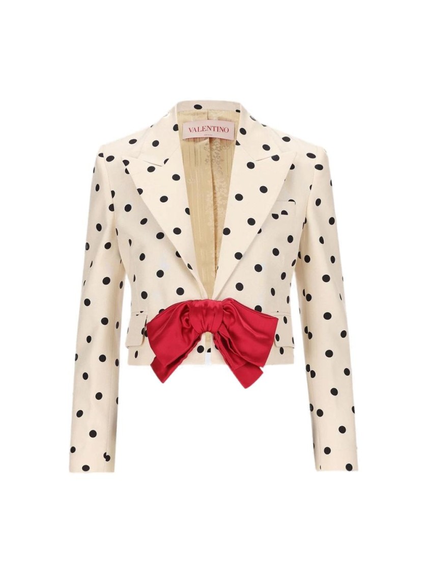 Valentino Bow-embellished Polka-dot Silk-shantung Jacket