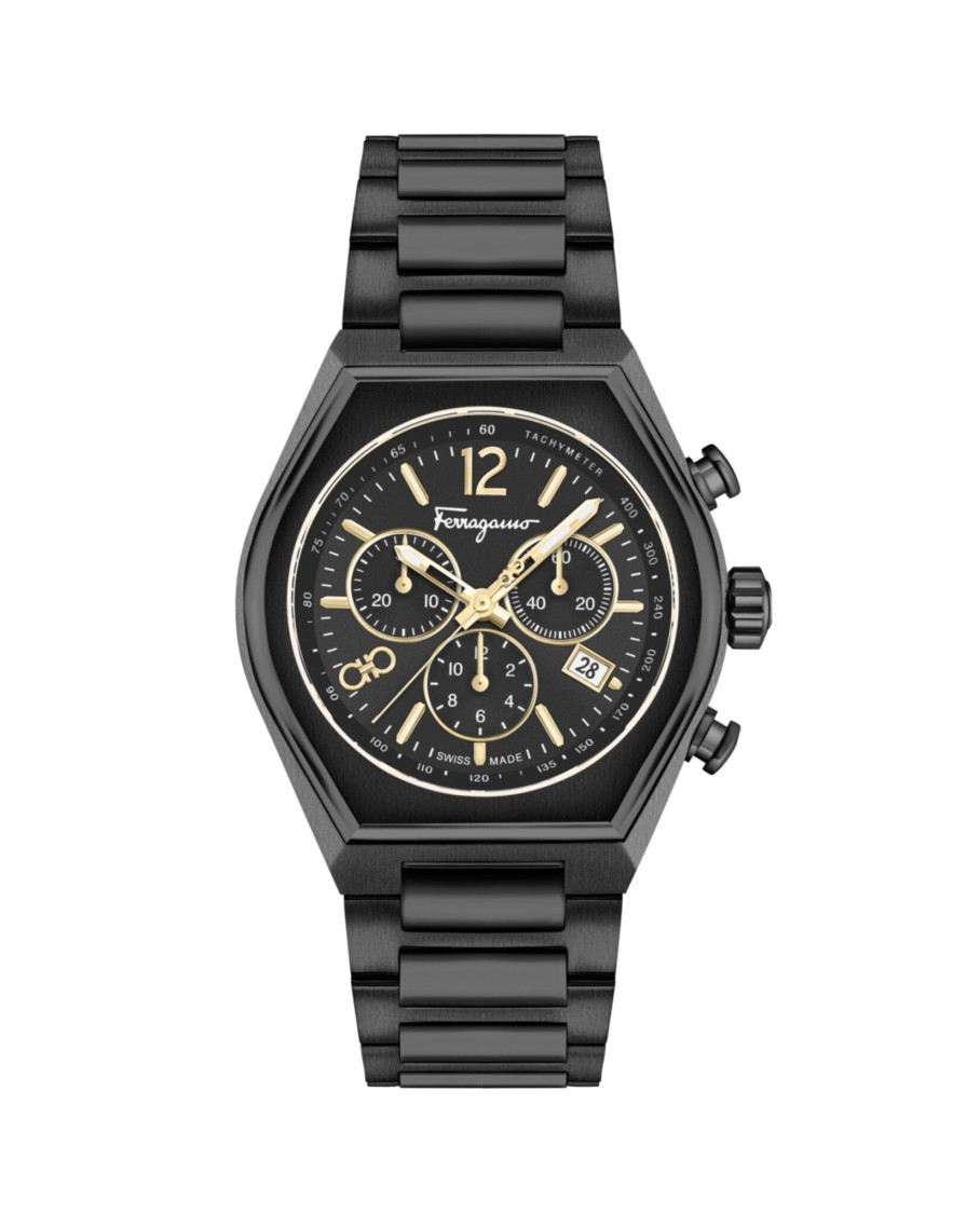 Ferragamo Tonneau Chrono Bracelet Watch In Black