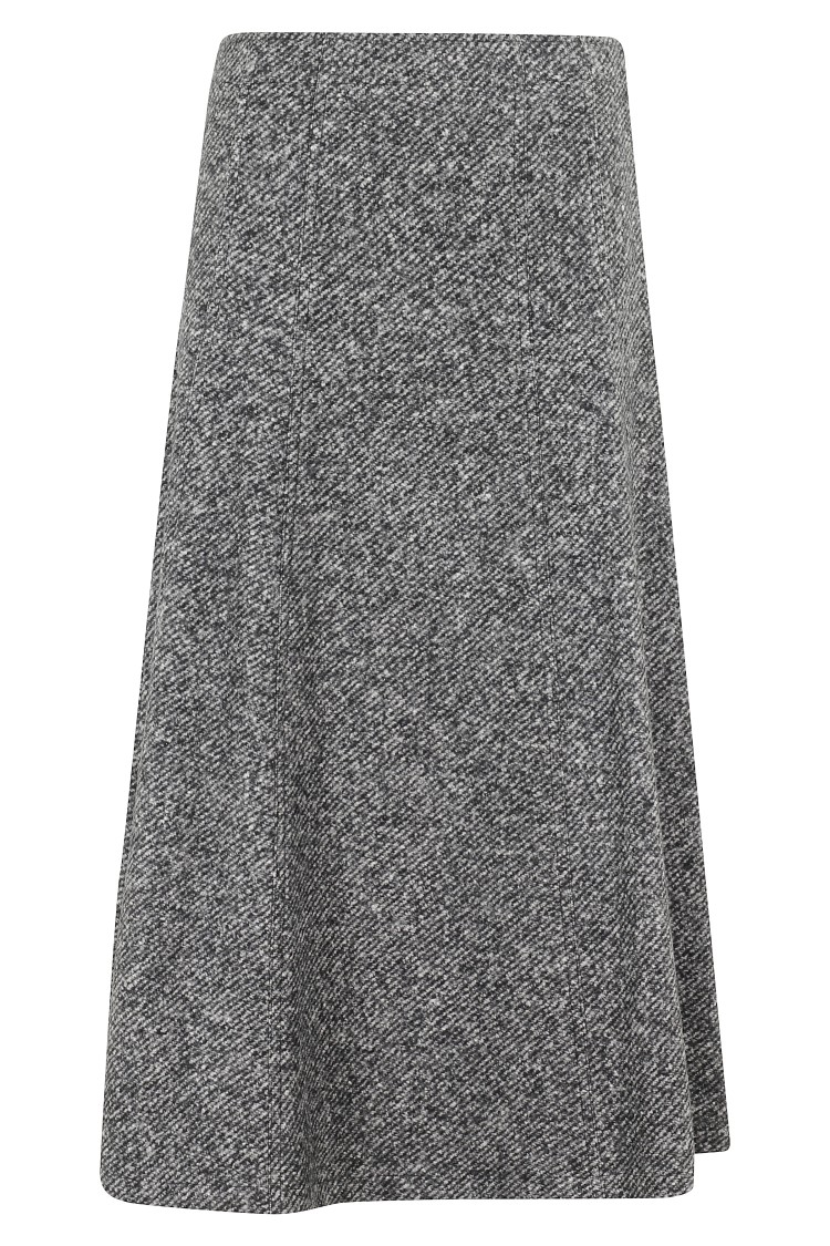 Seventy Flared Midi Skirt With Textured Finish In Gray